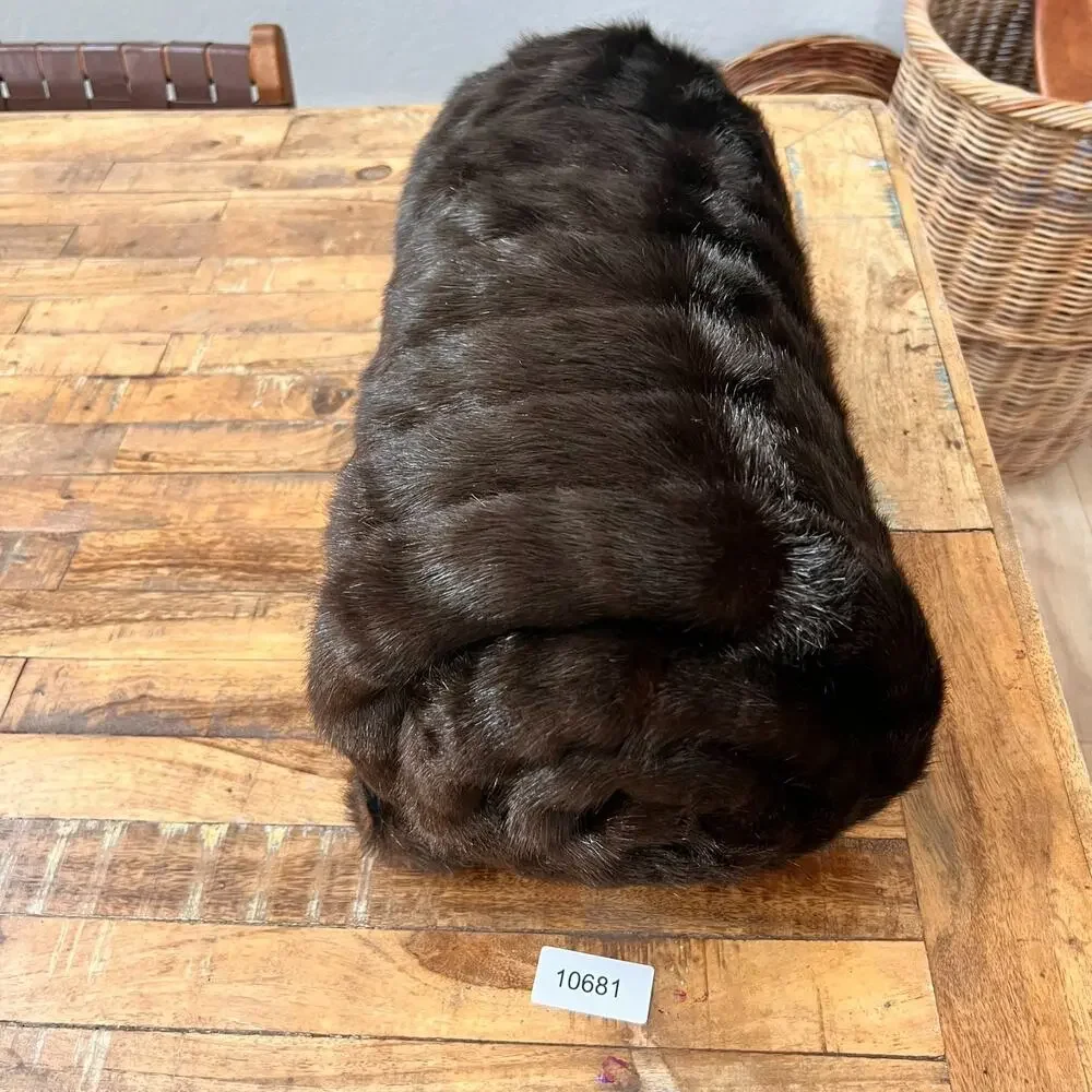 Faux Fur Channeled Mink Throw Blanket 49 x 57 in Brown Cotton Backing